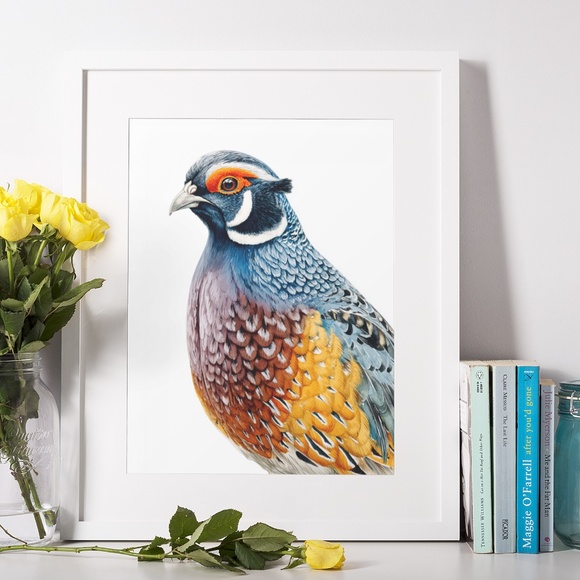 Watercolor Quail Wall Art Print, Unframed - Vibrant Nature-Inspired Home Decor - Picture 6 of 6